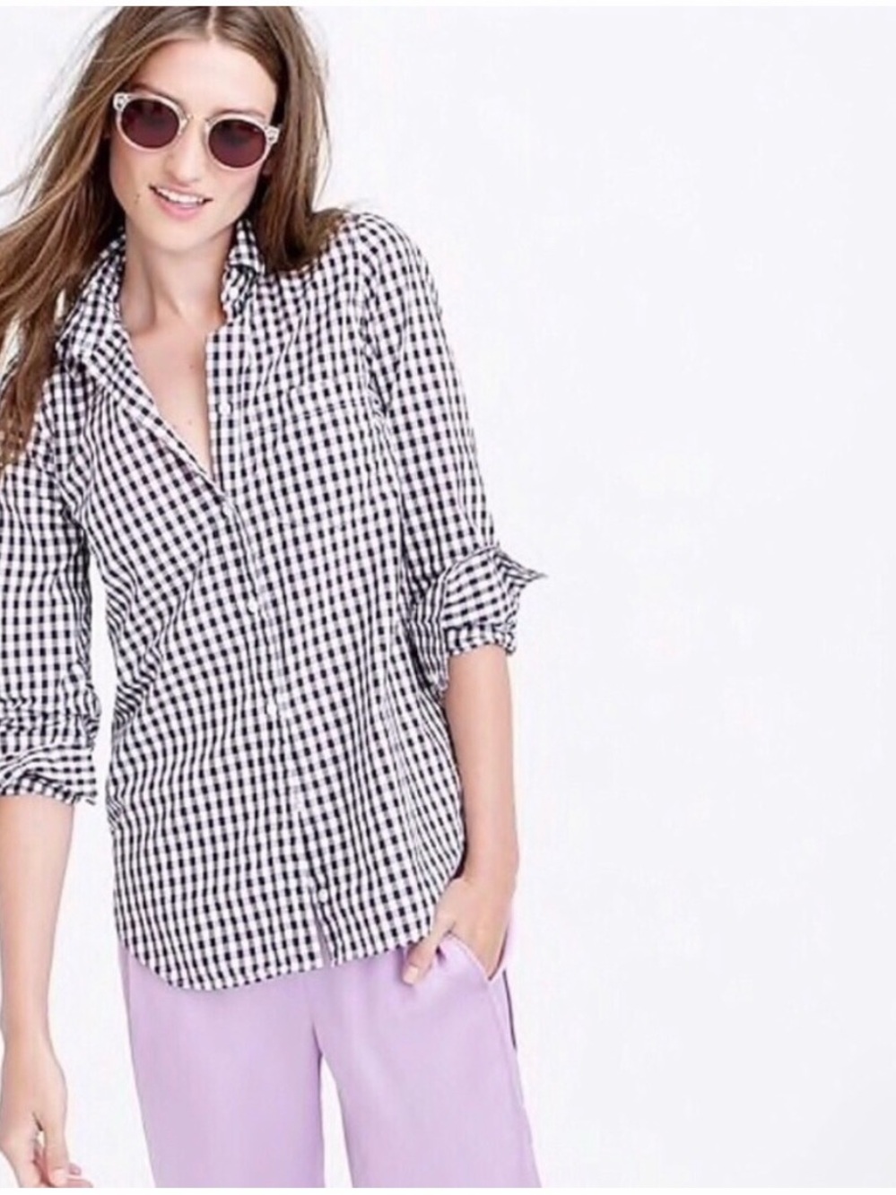 J Crew Women’s Lightweight Purple Check Button-Up Shirt, size 6T